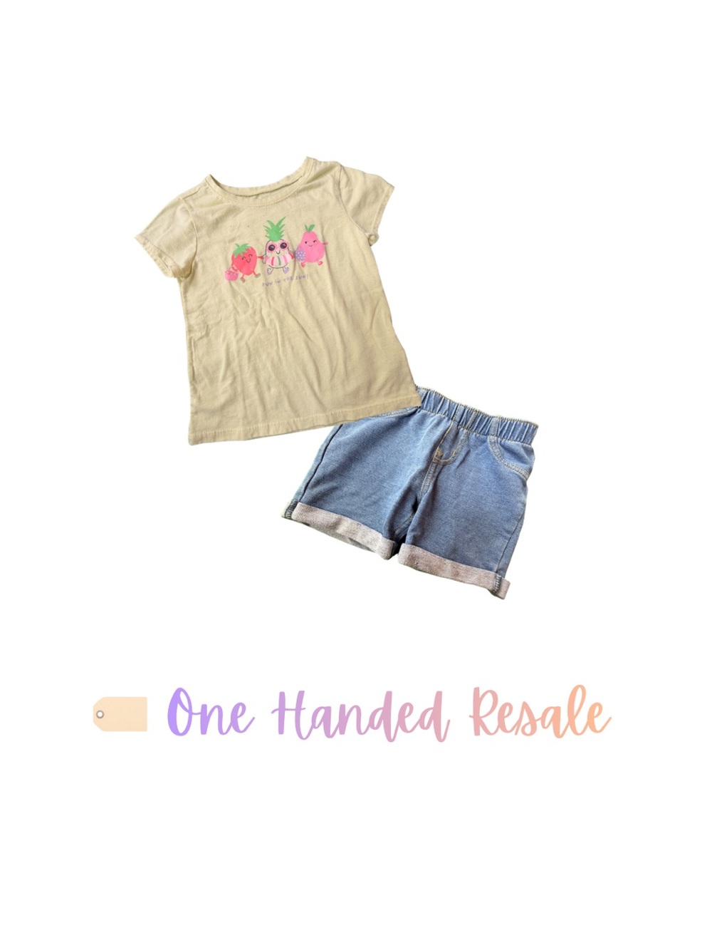 🍍 Cat & Jack Jean Shorts Garanimals Fruit Graphic Tee Summer Outfit Set 3T